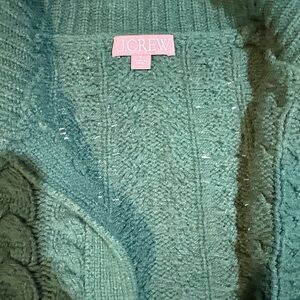 J. Crew Forest Green Cable Knit Cardigan gold buttons.